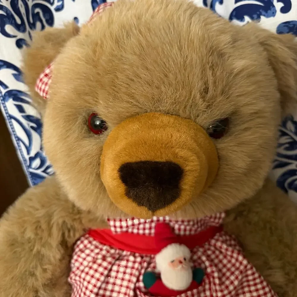 RARE Vtg JC Penny Holiday Collection Bear Large Plush Gingham Apron Christmas